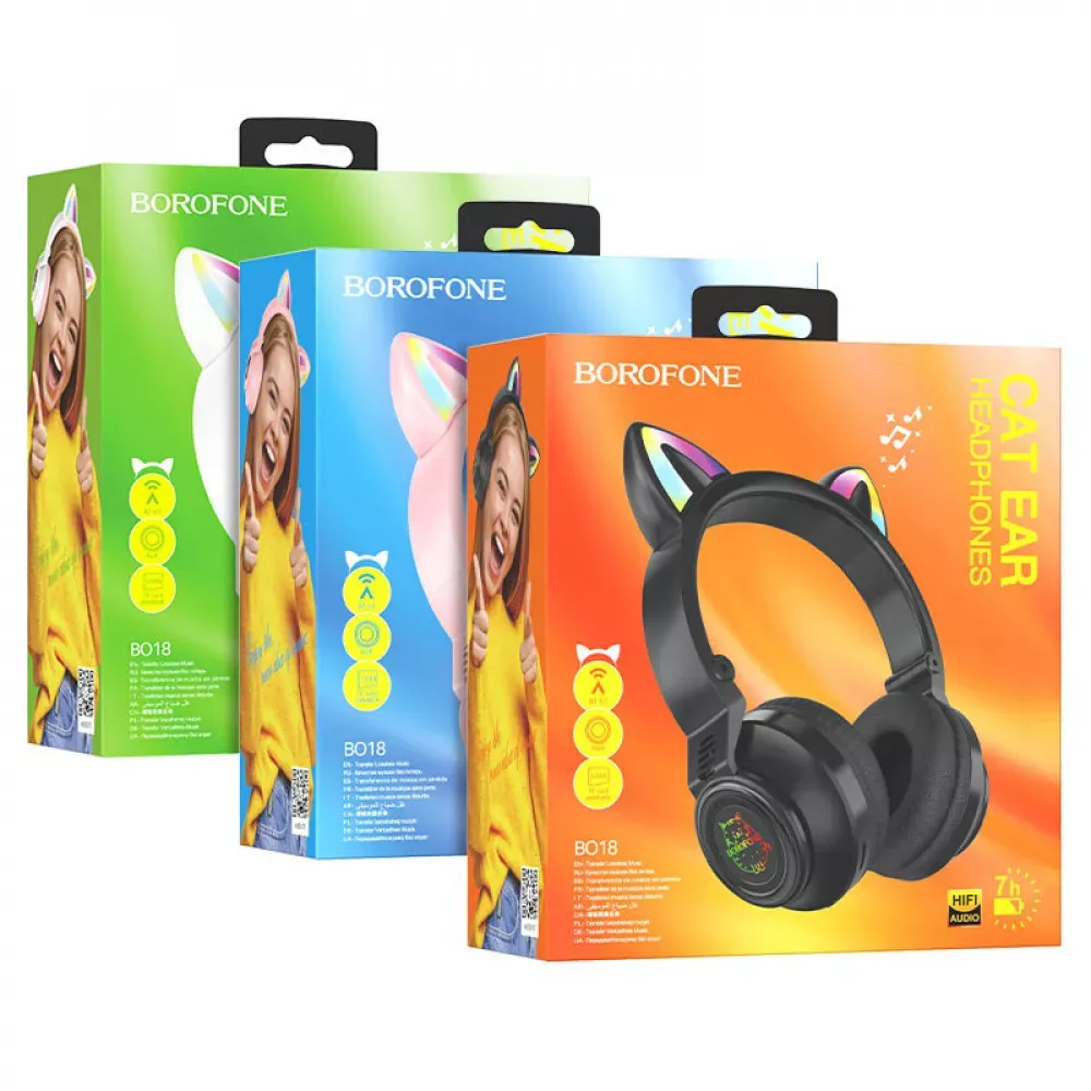 Навушники Bluetooth Borofone BO18 Cat ear — Pink — фото 7