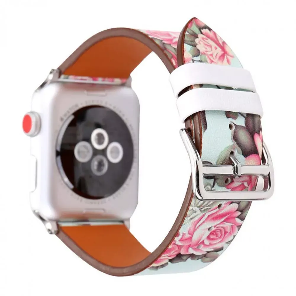 Ремінець Leather Series Flower Pattern Apple Watch 38 mm 40 mm 41 mm — Red Flower Stripes — Различные Apple Watch Series 7 41 mm, Apple Watch Series 3 38 mm, Apple Watch Series 4 40 mm