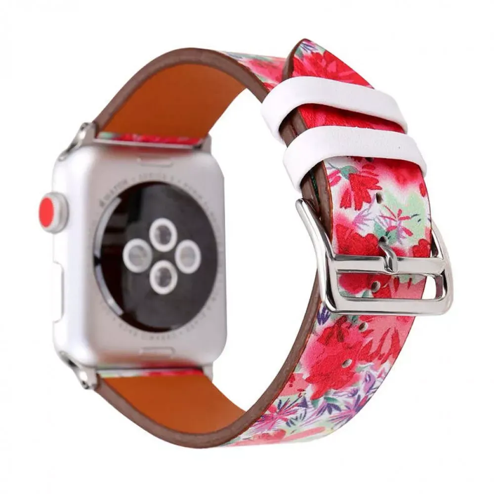 Ремінець Leather Series Flower Pattern Apple Watch 42 mm 44 mm 45 mm 49 mm — Red Flower Arrows — Различные Apple Watch Series 3 42 mm, Apple Watch Series 4 44 mm, Apple Watch Series 7 45 mm, Apple Watch Series 8 49 mm