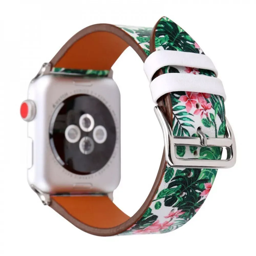 Ремінець Leather Series Flower Pattern Apple Watch 42 mm 44 mm 45 mm 49 mm — Red Flower Rhombus — Различные Apple Watch Series 3 42 mm, Apple Watch Series 4 44 mm, Apple Watch Series 7 45 mm, Apple Watch Series 8 49 mm