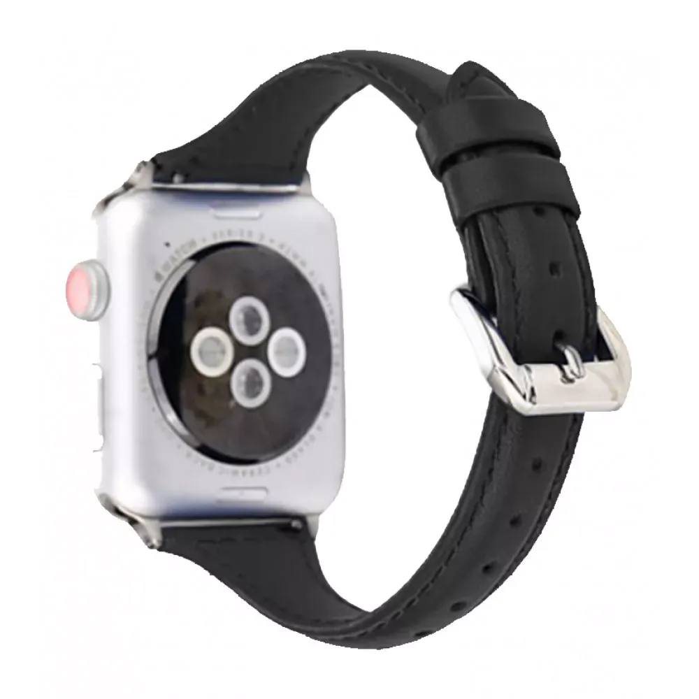 Ремінець Leather Series Thin Strap — Apple Watch 42 mm | 44 mm | 45 mm | 49 mm — Black — Различные Apple Watch Series 3 42 mm, Apple Watch Series 4 44 mm, Apple Watch Series 7 45 mm, Apple Watch Series 8 49 mm