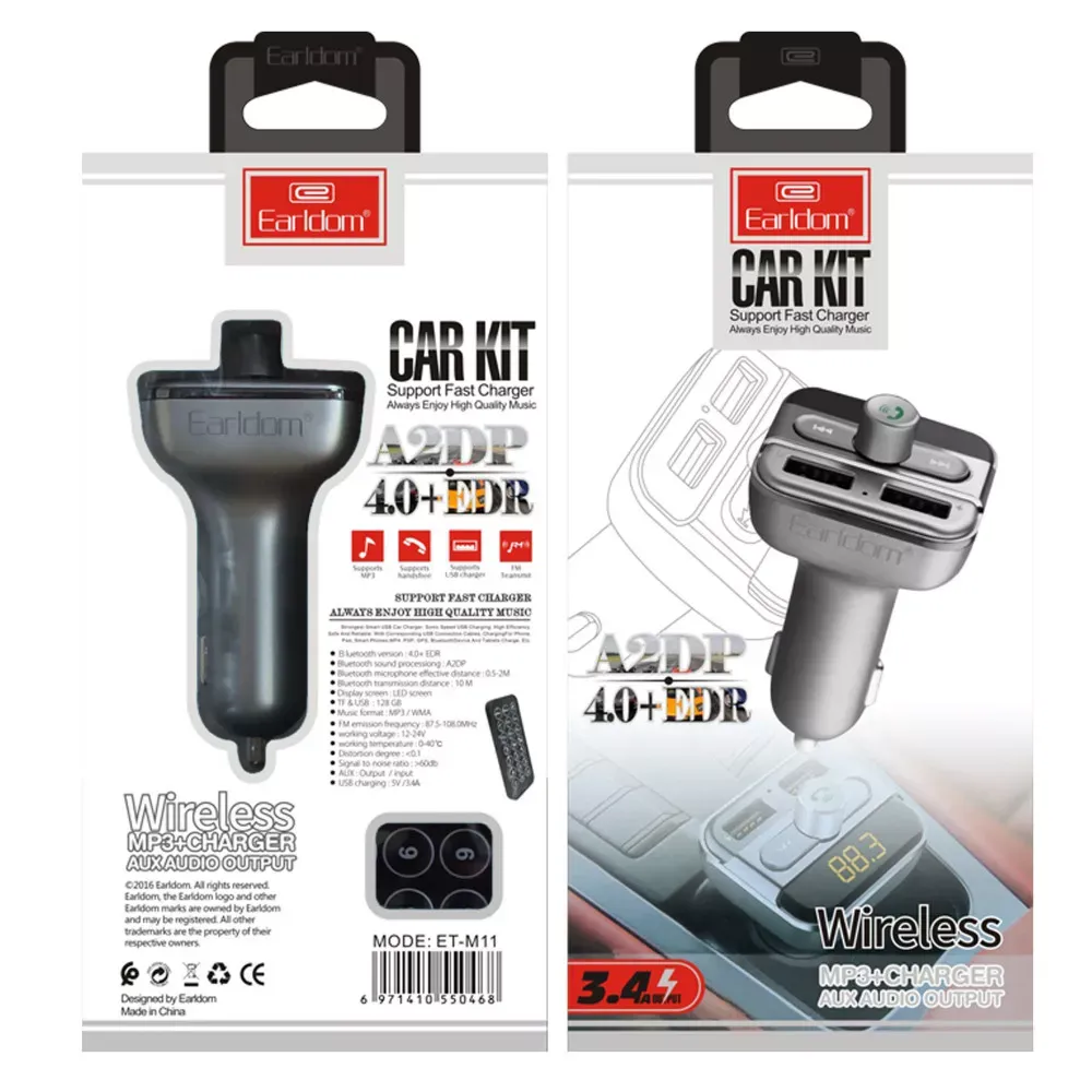Fm Modulator MP3 Car Charger 3.1A 2U Earldom ET-M11 — фото 2
