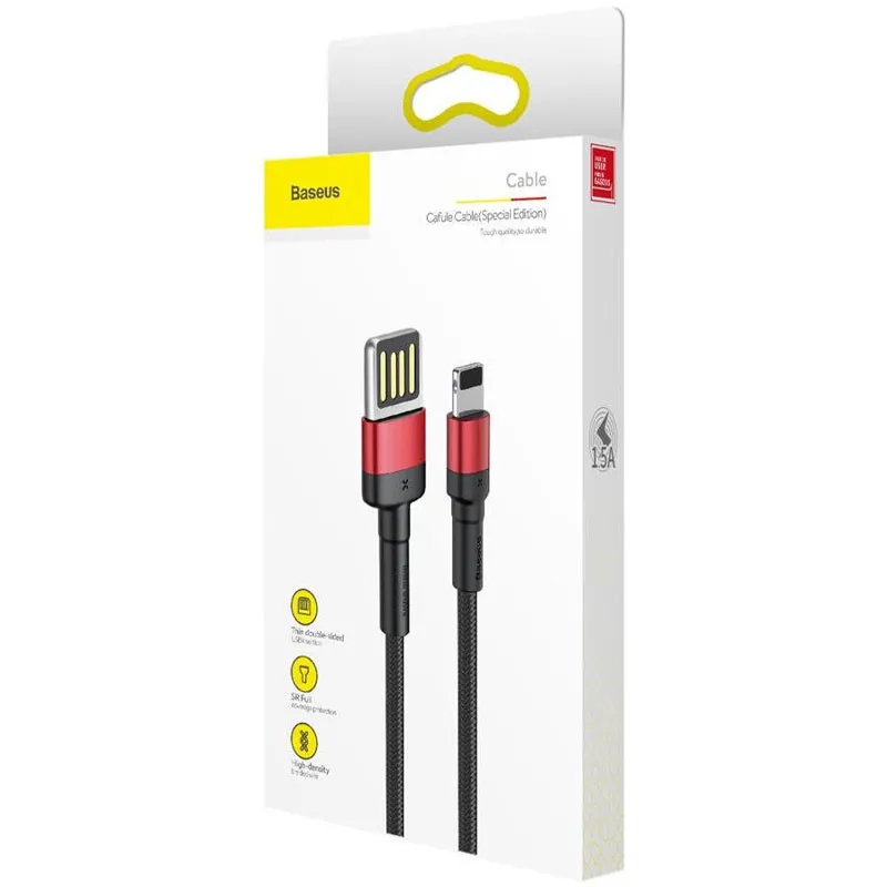 Дата кабель Baseus Cafule USB to Lightning Special Edition 2.4A Чорний / Червоний — фото 6