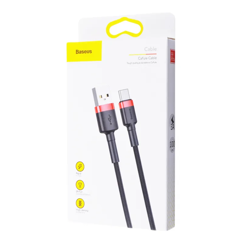 Дата кабель Baseus Cafule USB to Type-C Cable 3A Червоний / Чорний — фото 4