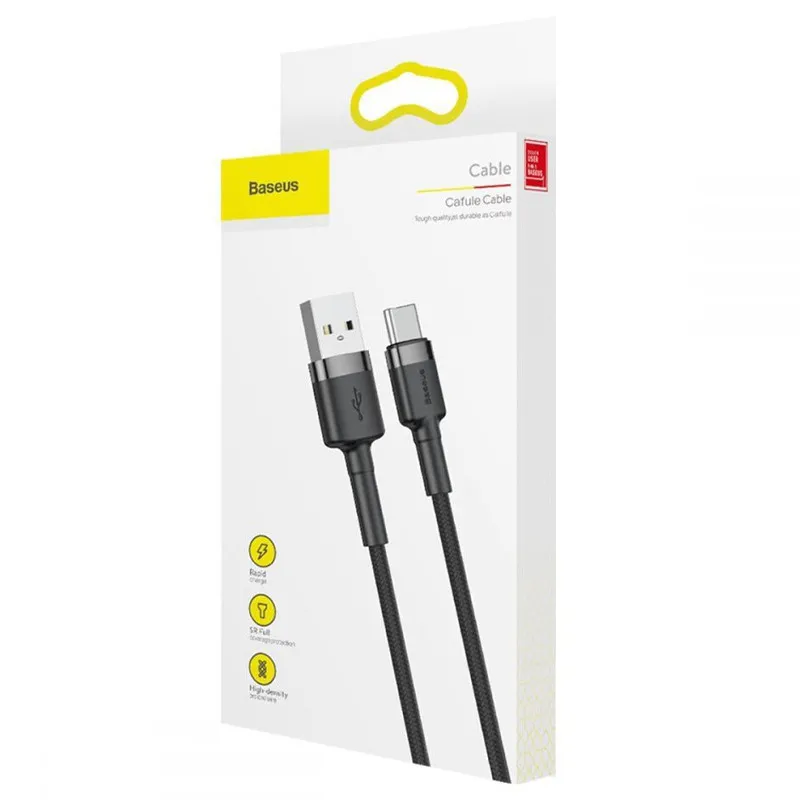Дата кабель Baseus Cafule USB to Type-C Cable 2A Чорний / Сірий — фото 4