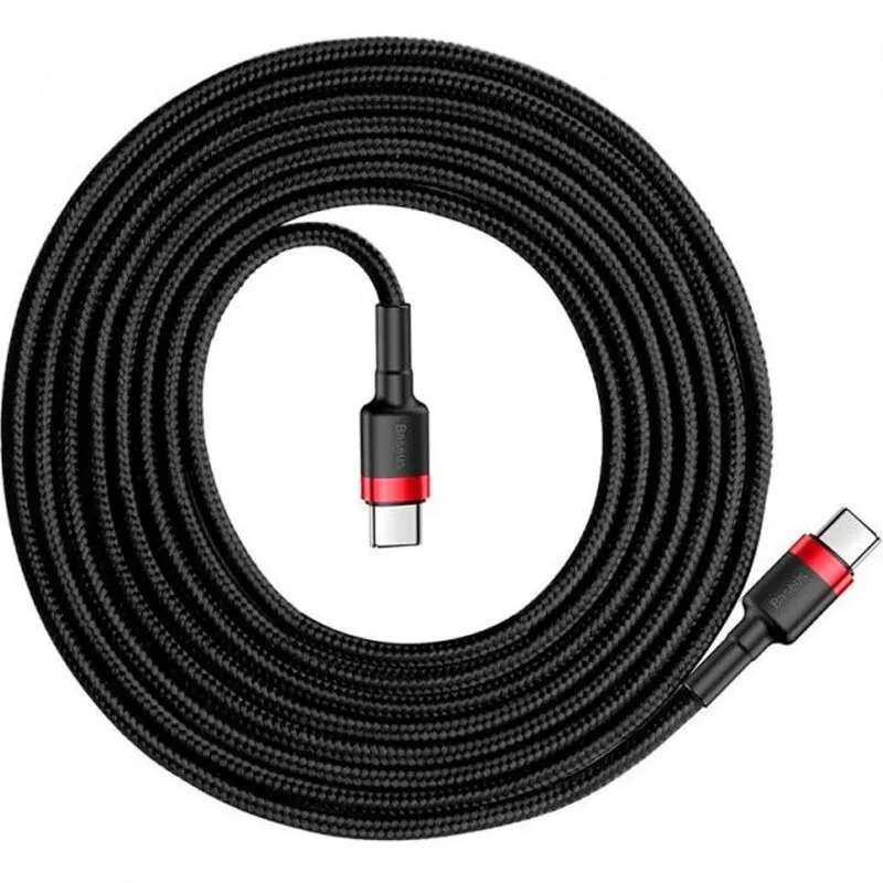 Дата кабель Baseus Cafule Type-C to Type-C PD2.0 60W Чорний / Червоний — фото 2