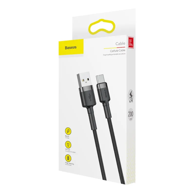 Дата кабель Baseus Cafule USB to Type-C Cable 3A Сірий / Чорний — фото 6