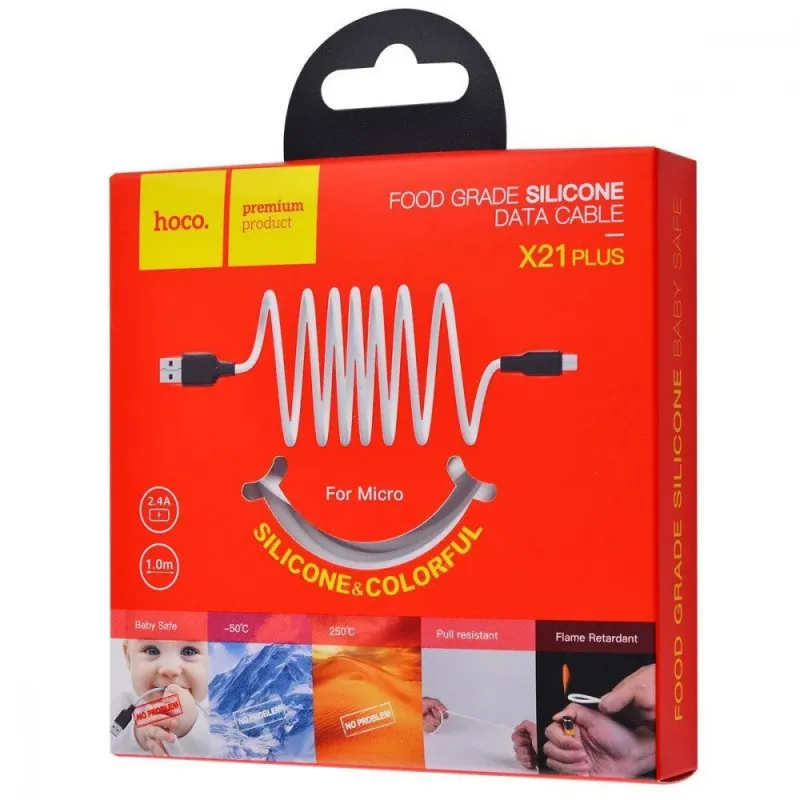 Дата кабель Hoco X21 Plus Silicone MicroUSB Cable Чорний / Білий — фото 6