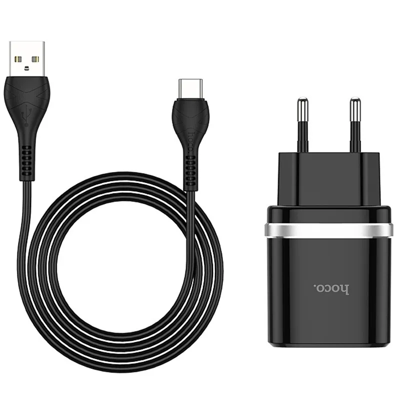 МЗП Hoco C12Q Smart QC3.0 3A + кабель USB to Type-C Чорний — фото 2