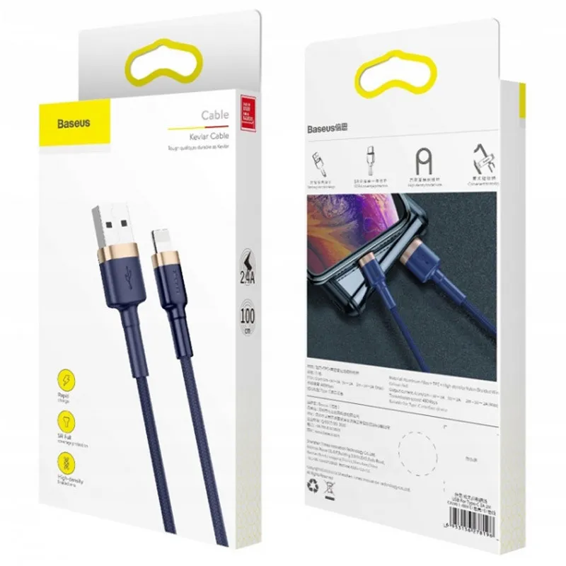 Дата кабель Baseus Cafule USB to Lightning 2.4A Золотий / Чорний — фото 4