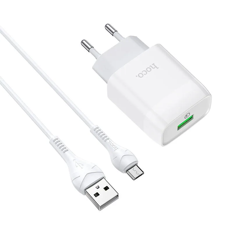МЗП Hoco C72Q Glorious QC3.0 18W + кабель USB to MicroUSB Білий