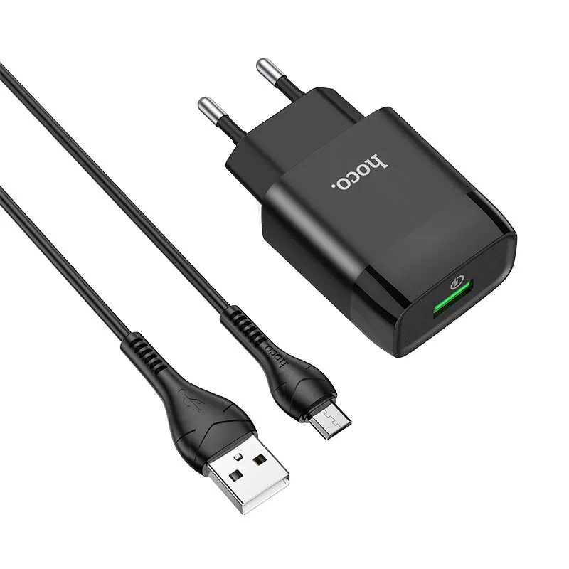 МЗП Hoco C72Q Glorious QC3.0 18W + кабель USB to MicroUSB Чорний