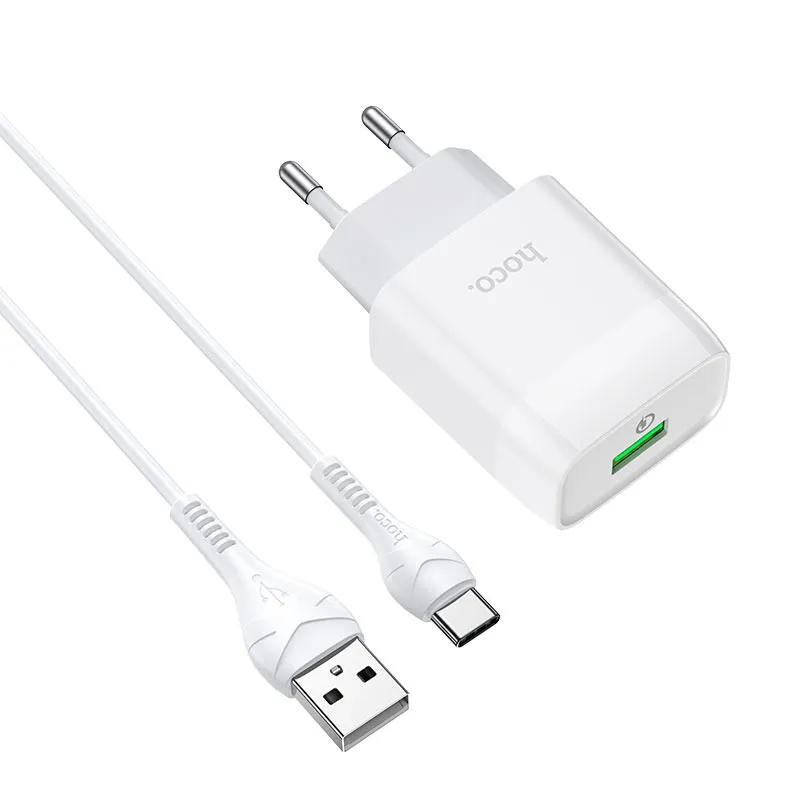 МЗП Hoco C72Q Glorious QC3.0 18W + кабель USB to Type-C Білий