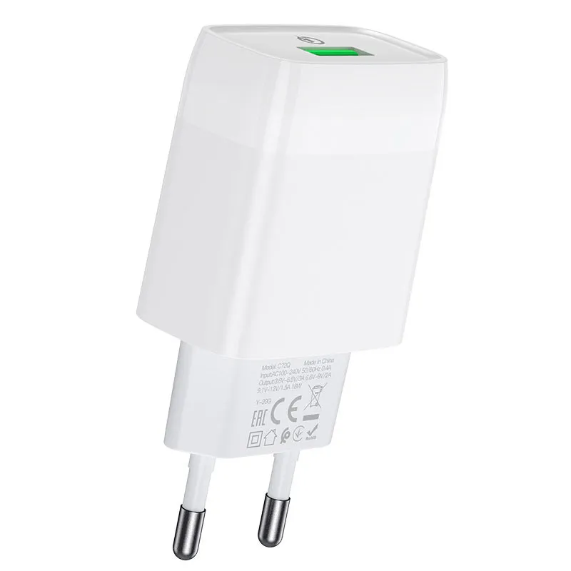 МЗП Hoco C72Q Glorious QC3.0 18W + кабель USB to Type-C Білий — фото 3