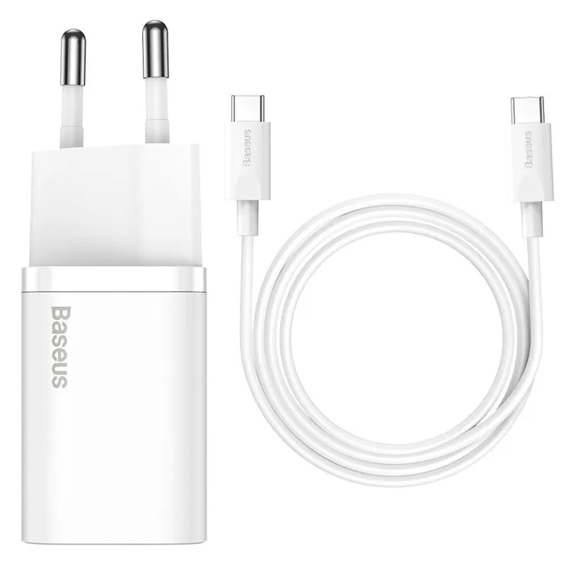 МЗП Baseus Super Si Quick Charger PD25W + кабель Type-C to Type-C Білий