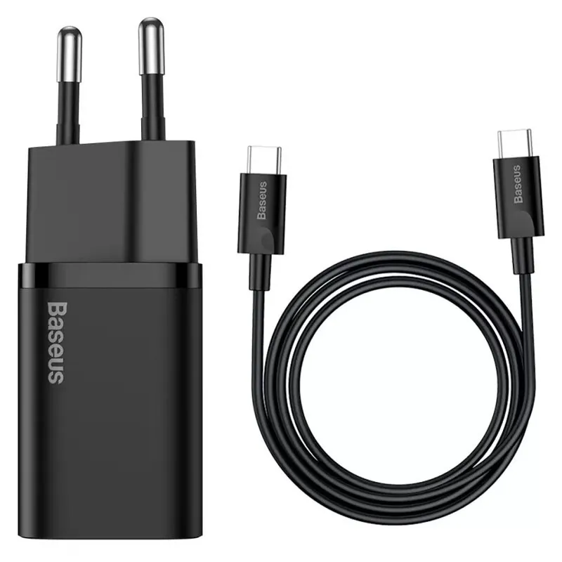 МЗП Baseus Super Si Quick Charger PD25W + кабель Type-C to Type-C Чорний