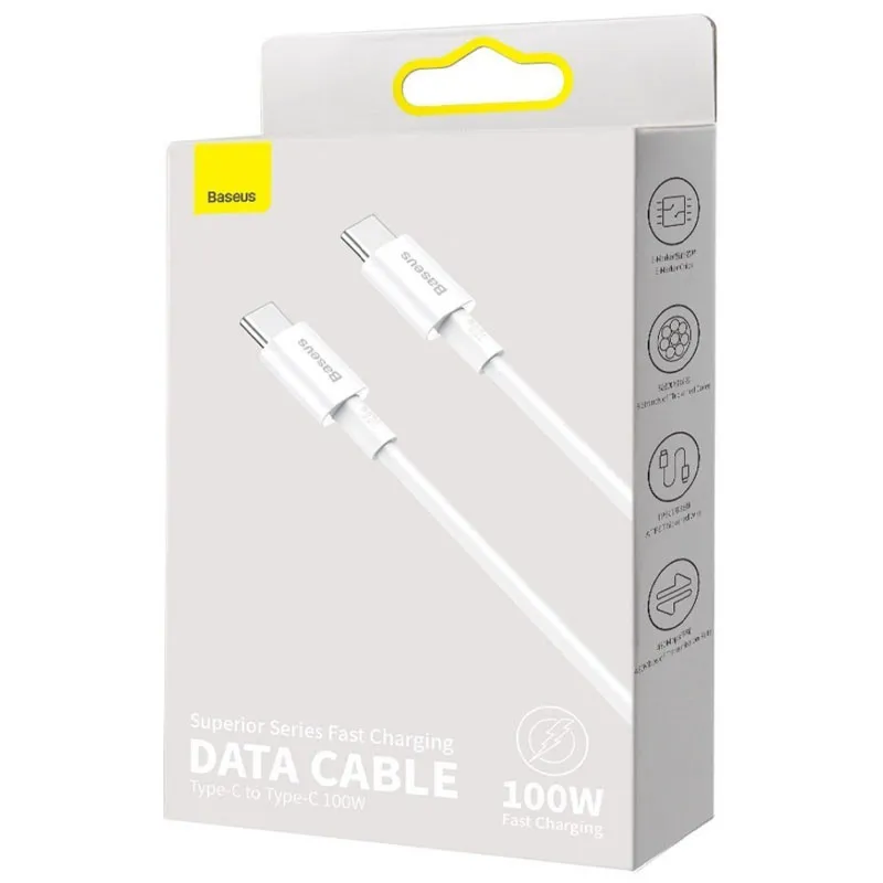 Дата кабель Baseus Superior Series Fast Charging Type-C to Type-C PD 100W Білий — фото 5