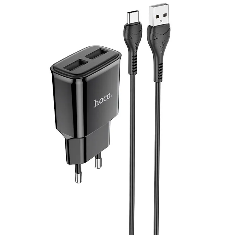 МЗП Hoco C88A Star round 2.4A + кабель USB to Type-C Чорний