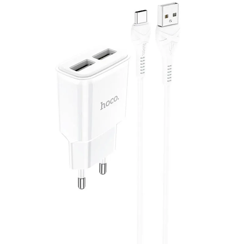 МЗП Hoco C88A Star round 2.4A + кабель USB to Type-C Білий