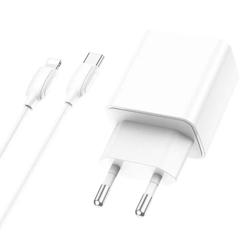 МЗП Borofone BA67A PD20W+QC3.0 + кабель Type-C to Lightning Білий