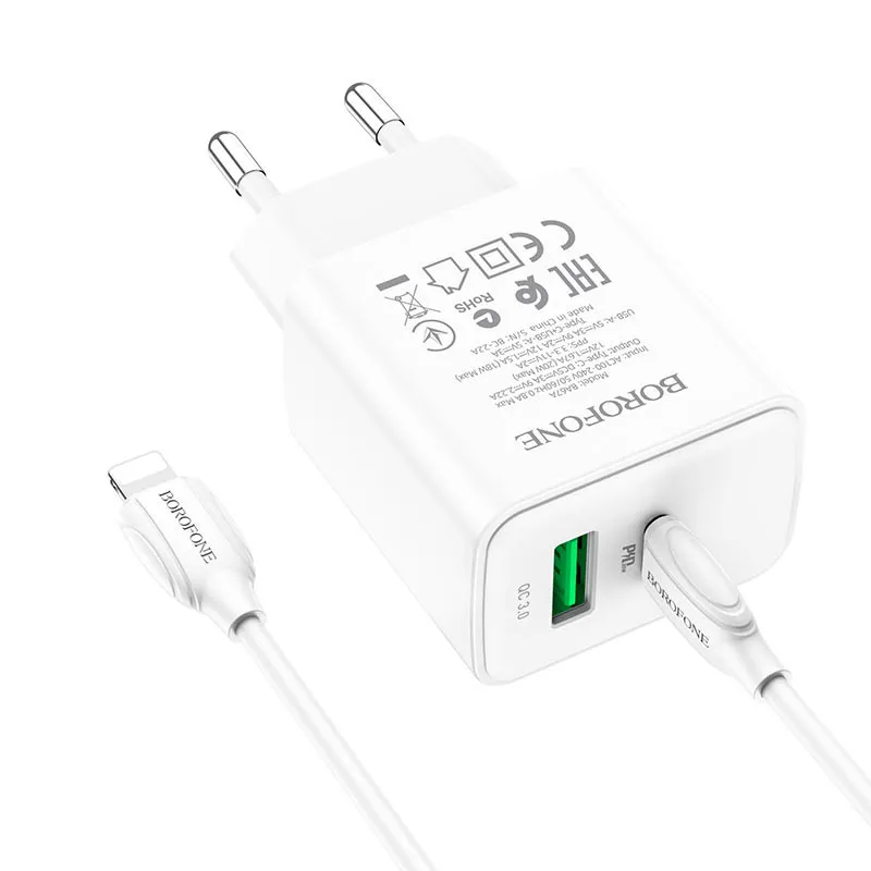 МЗП Borofone BA67A PD20W+QC3.0 + кабель Type-C to Lightning Білий — фото 2