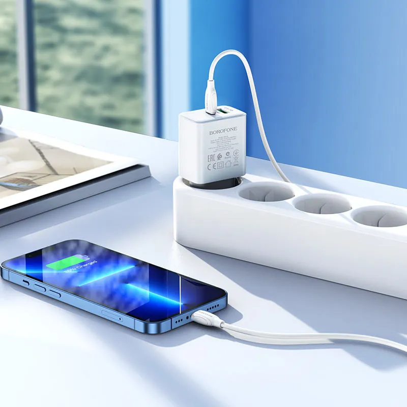 МЗП Borofone BA67A PD20W+QC3.0 + кабель Type-C to Lightning Білий — фото 4