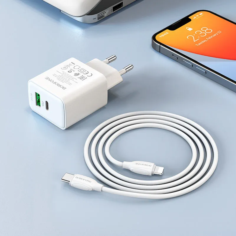 МЗП Borofone BA67A PD20W+QC3.0 + кабель Type-C to Lightning Білий — фото 5