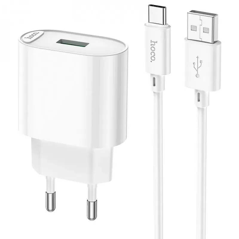 МЗП Hoco C109A Fighter QC3.0 18W + кабель USB to Type-C White