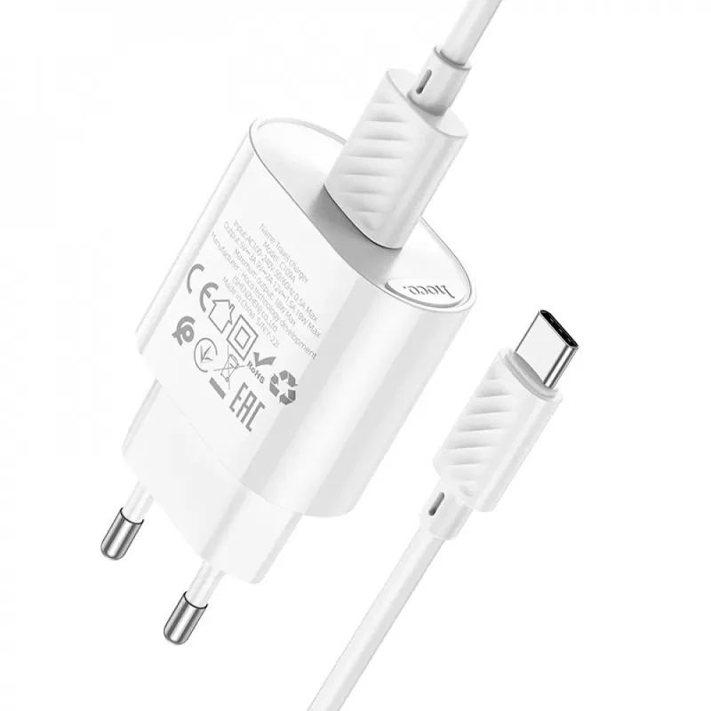 МЗП Hoco C109A Fighter QC3.0 18W + кабель USB to Type-C White — фото 2