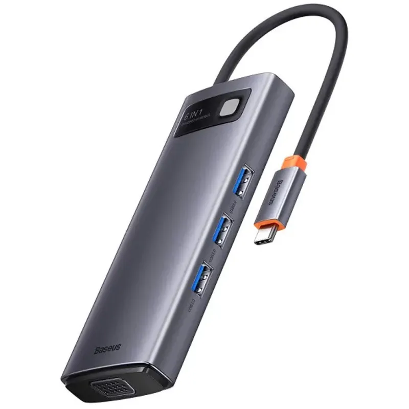 Перехідник HUB Baseus Metal Gleam Series 6-in-1 Multifunctional Type-C (WKWG080013) Gray