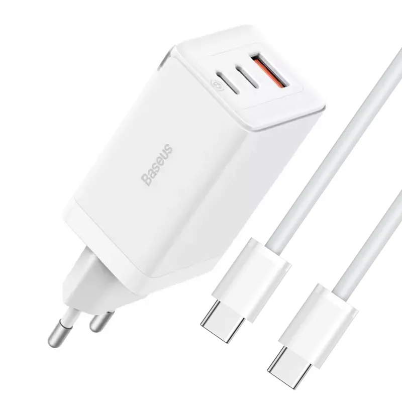 МЗП Baseus GaN5 Pro PD65W+QC3.0 + кабель Type-C to Type-C White