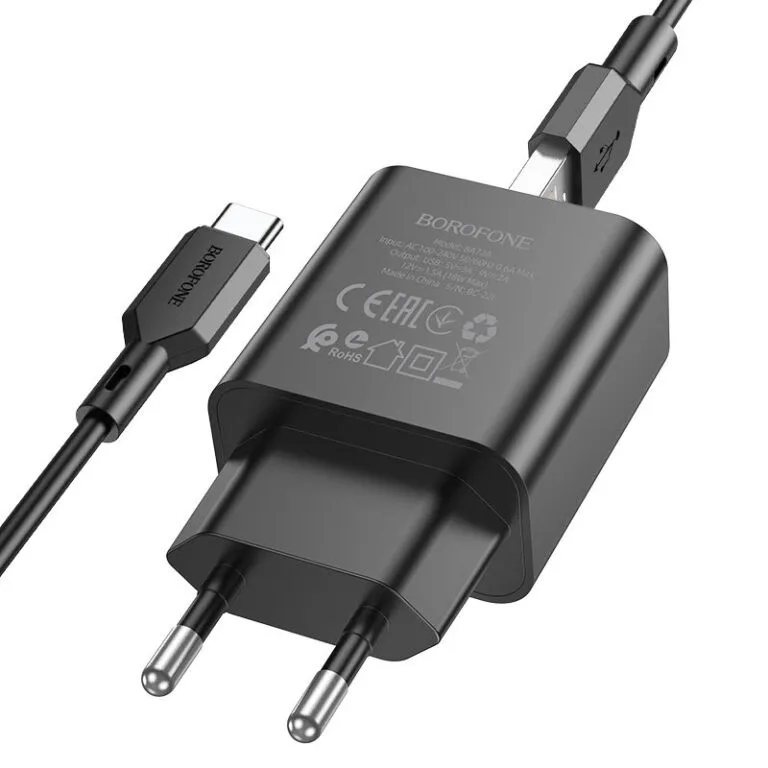 МЗП Borofone BA72A Spring QC3.0 + кабель USB to Type-C Black — фото 2