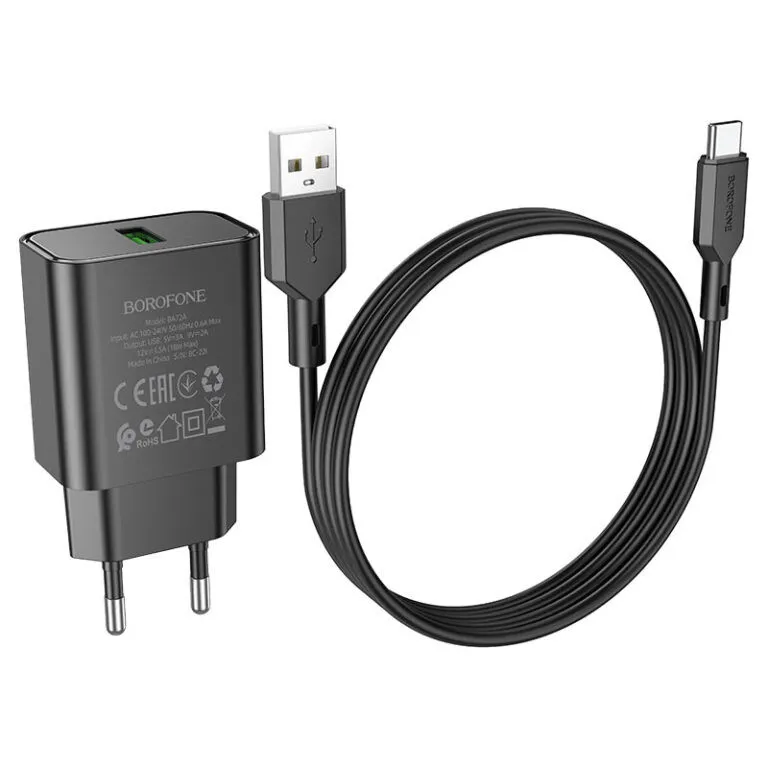 МЗП Borofone BA72A Spring QC3.0 + кабель USB to Type-C Black — фото 3