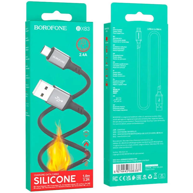 Дата кабель Borofone BX83 Famous USB to MicroUSB 2.4A Black — фото 4