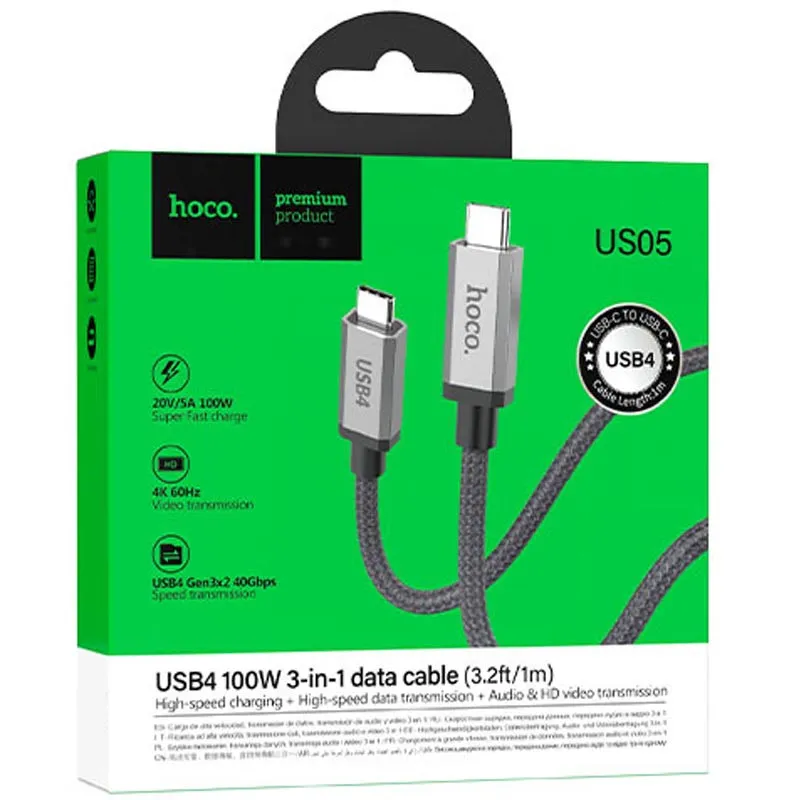 Дата кабель Hoco US05 Type-C to Type-C 100W USB4 40Gbps Black — фото 5