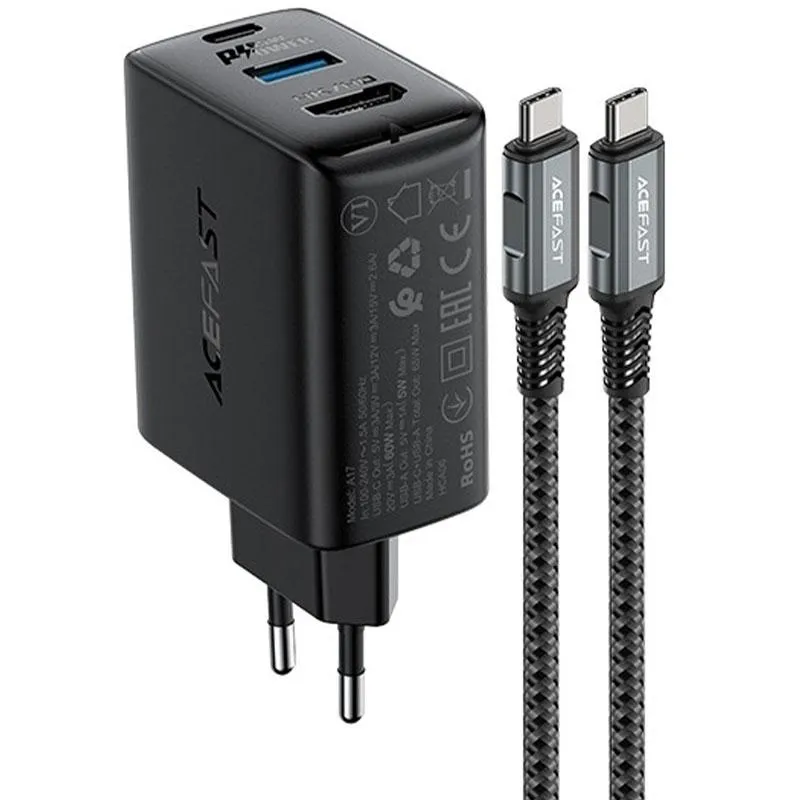 МЗП Acefast A17 PD65W GaN + кабель Type-C to Type-C Black