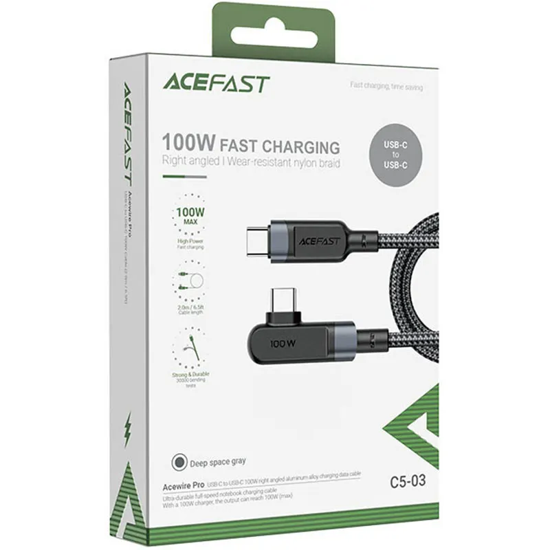 Дата кабель Acefast C5-03 USB-C to USB-C 100W right angled aluminum alloy Black — фото 4