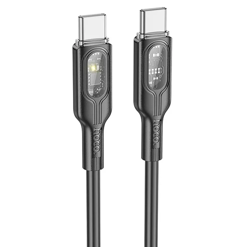 Дата кабель Hoco U120 Transparent explore intelligent power-off PD 60W Type-C to Type-C Black