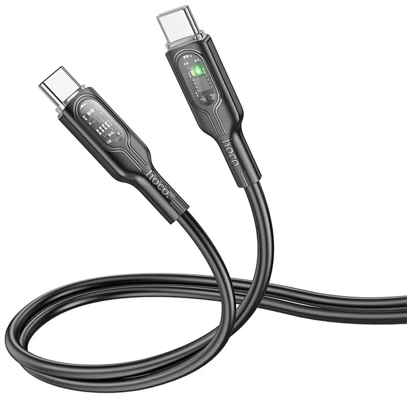 Дата кабель Hoco U120 Transparent explore intelligent power-off PD 60W Type-C to Type-C Black — фото 2