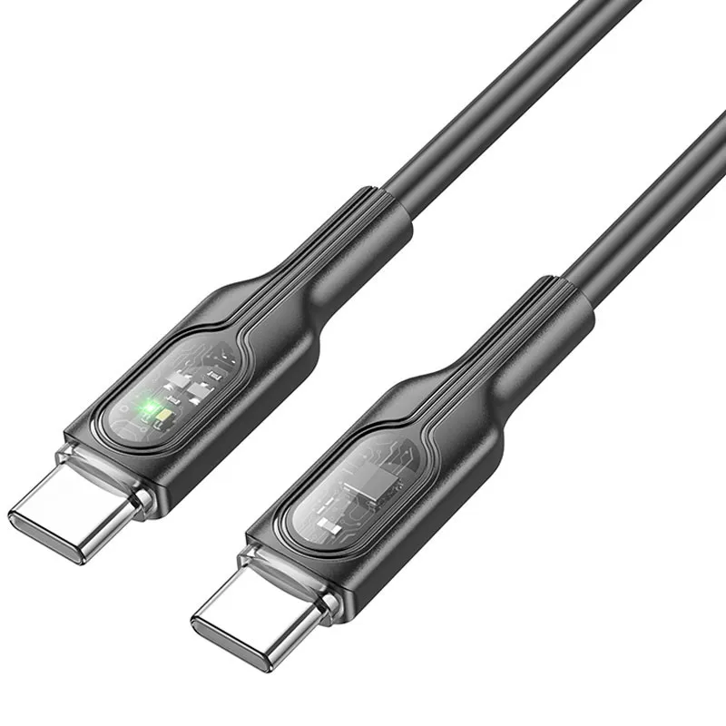 Дата кабель Hoco U120 Transparent explore intelligent power-off PD 60W Type-C to Type-C Black — фото 3
