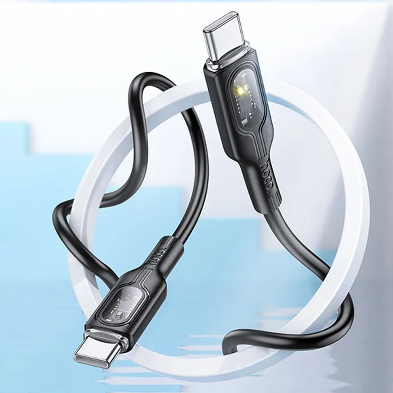 Дата кабель Hoco U120 Transparent explore intelligent power-off PD 60W Type-C to Type-C Black — фото 5