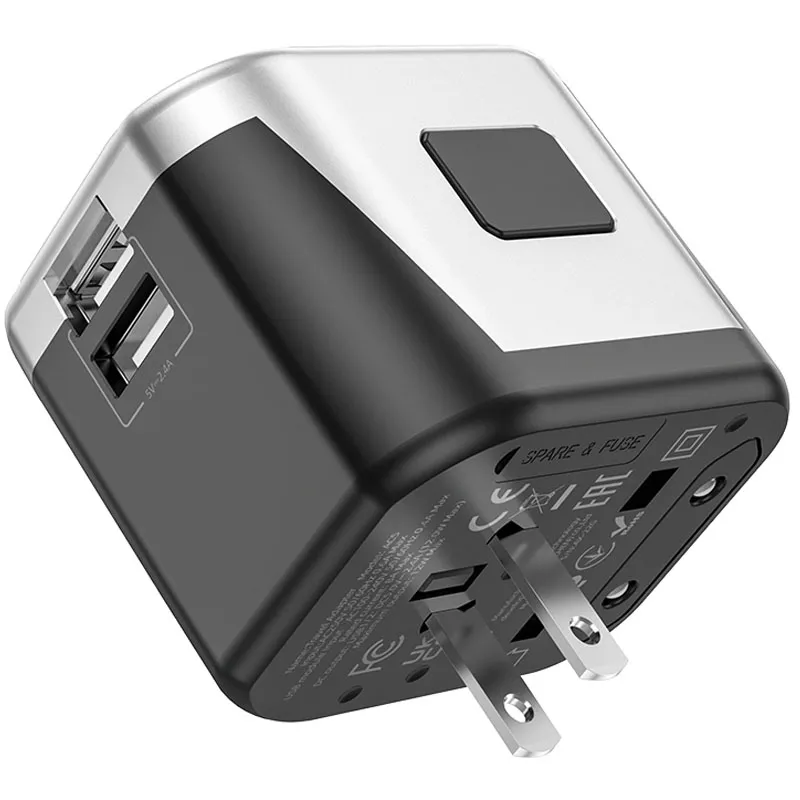 Мережевий універсальний перехідник Hoco AC5 Level 2USB+Socket Black — фото 7