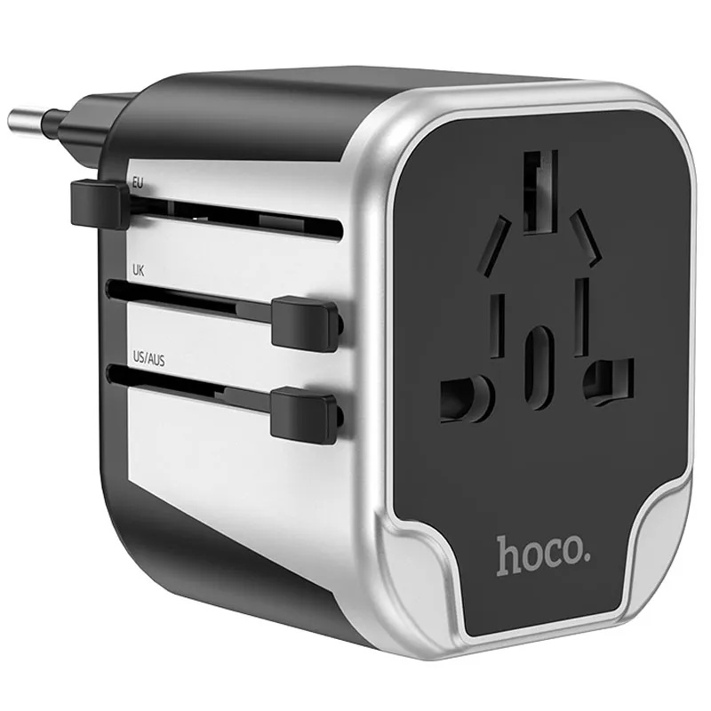 Мережевий універсальний перехідник Hoco AC5 Level 2USB+Socket Black — фото 8