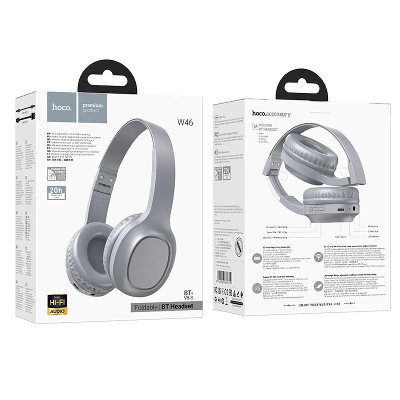 Накладні бездротові навушники Hoco W46 Charm Light blue gray — фото 3
