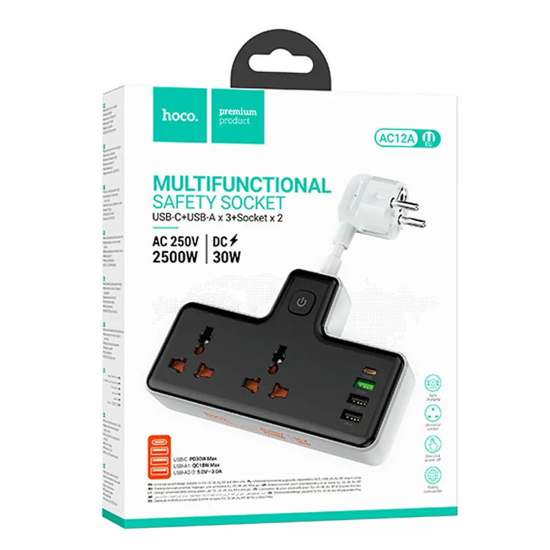Подовжувач Hoco AC12A Reise +Socket Black — фото 4