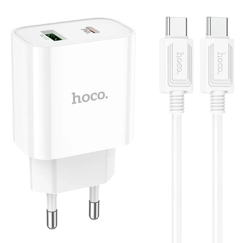 МЗП Hoco C80A Plus Rapido PD20W+QC3.0 + кабель Type-C to Type-C White