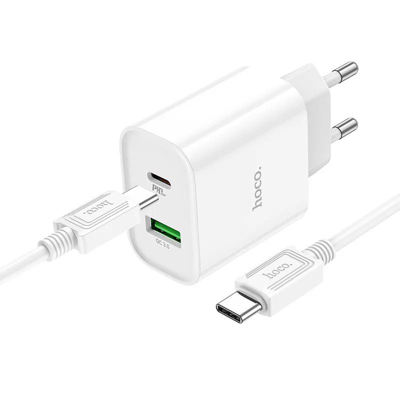 МЗП Hoco C80A Plus Rapido PD20W+QC3.0 + кабель Type-C to Type-C White — фото 2