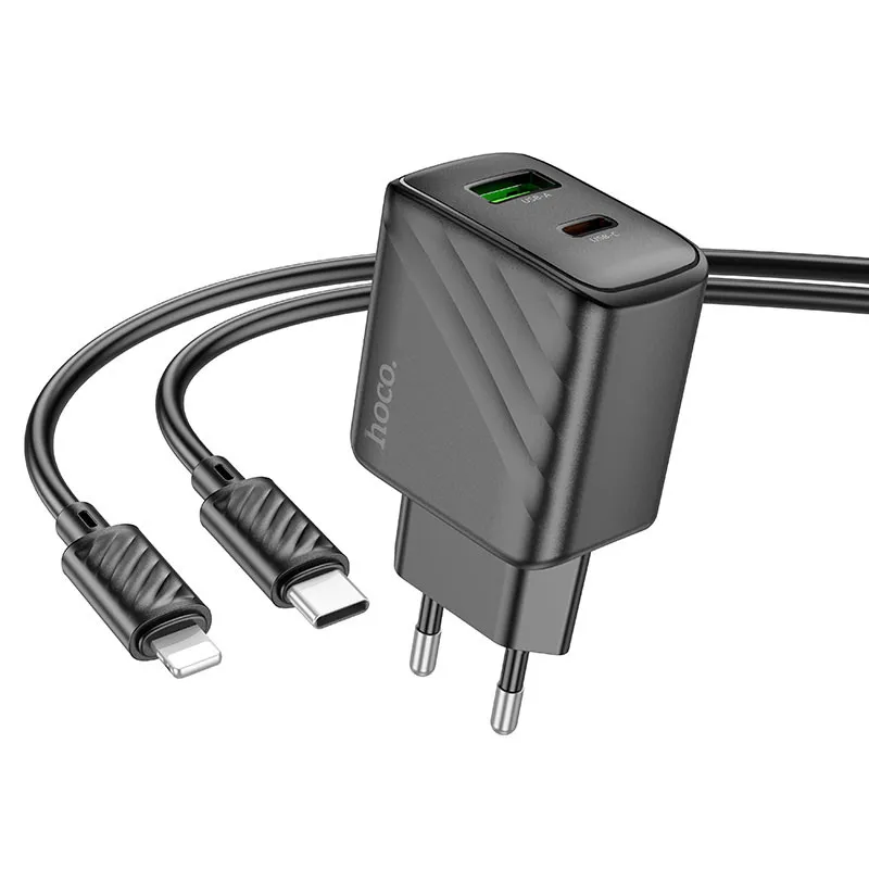 МЗП Hoco CS23A Sunlight PD30W+QC3.0 + кабель Type-C to Lightning Black