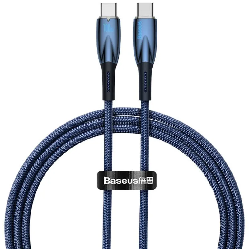 Дата кабель Baseus Glimmer Series Fast Charging Type-C to Type-C 100W 1m Blue