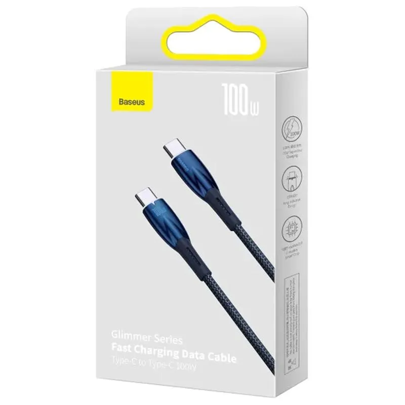 Дата кабель Baseus Glimmer Series Fast Charging Type-C to Type-C 100W 1m Blue — фото 4